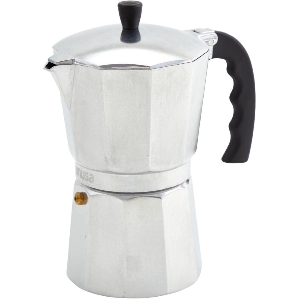 imageIMUSA 12Cup Stovetop Espresso Maker Cast Aluminum Coffee Maker Cuban Coffee Brewer Moka Pot Style Portable Coffee Maker for Home Camping or TravelAluminum