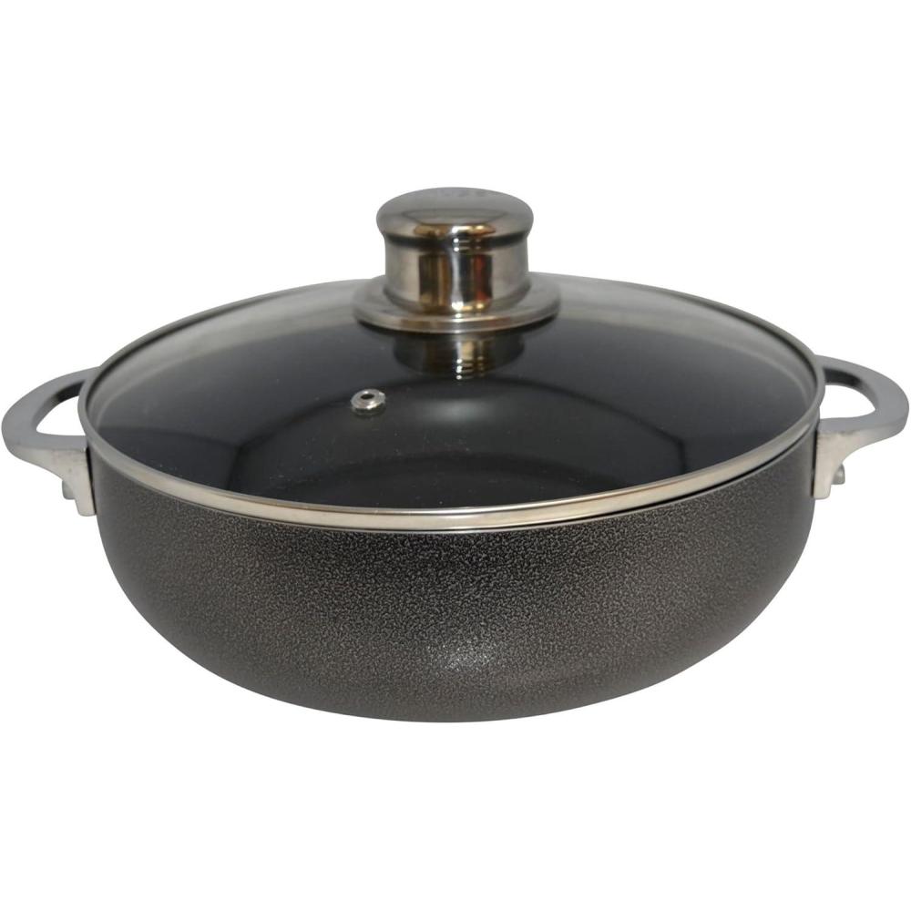 imageIMUSA 44Qt Bistro Ceramic Nonstick CalderoDutch Oven with Glass Lid Black32 Quart