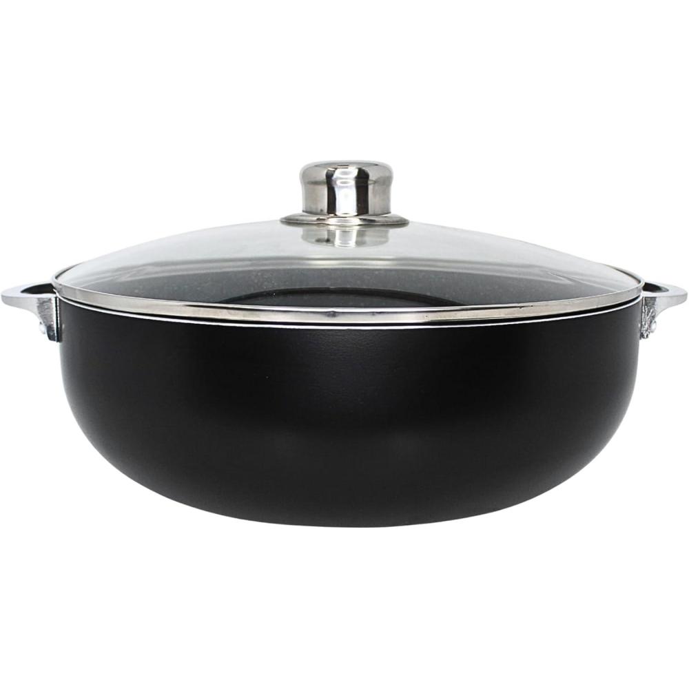 imageIMUSA 44Qt Bistro Ceramic Nonstick CalderoDutch Oven with Glass Lid Black69 Quarts
