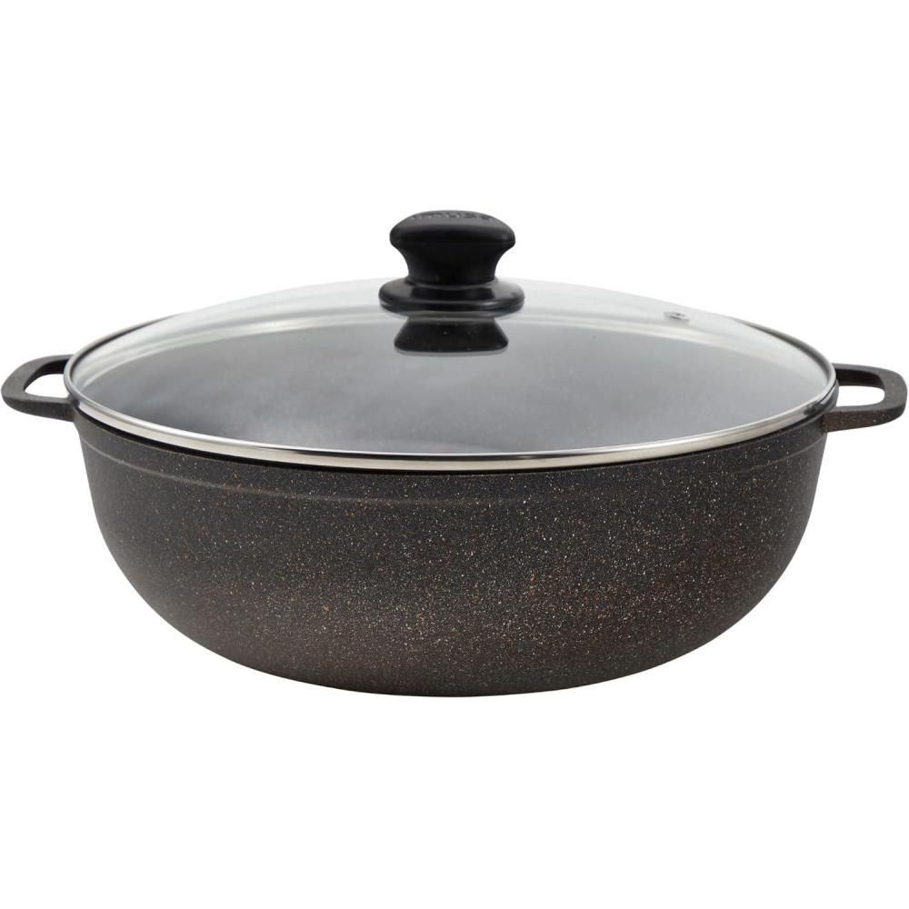 imageIMUSA 44Qt Bistro Ceramic Nonstick CalderoDutch Oven with Glass Lid Black7 Quarts