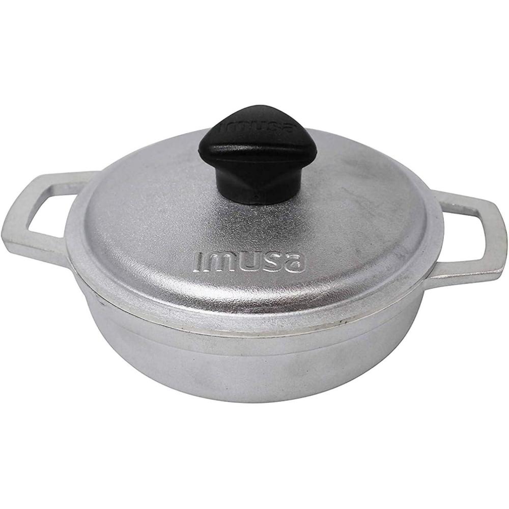 imageIMUSA Caldero Stock Pot with Glass Lid 7QT 30cm Cast Aluminum Perfect for Serving Small ampamp Medium Groups Riveted Handles Made in Colombia Silver4 Pack