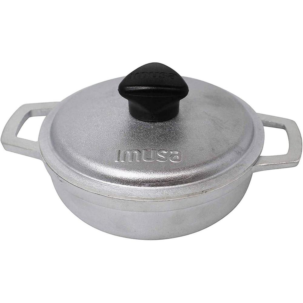 imageIMUSA Caldero Stock Pot with Glass Lid 7QT 30cm Cast Aluminum Perfect for Serving Small ampamp Medium Groups Riveted Handles Made in Colombia Silver6 Pack