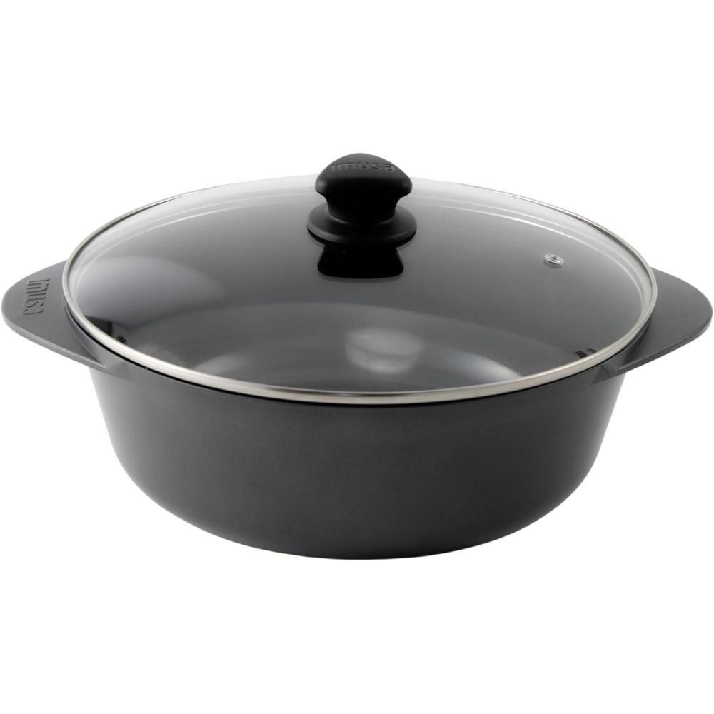 imageIMUSA Cocotte Cast Aluminum Ceramic Nonstick Caldero with Glass Lid 7Qt Black