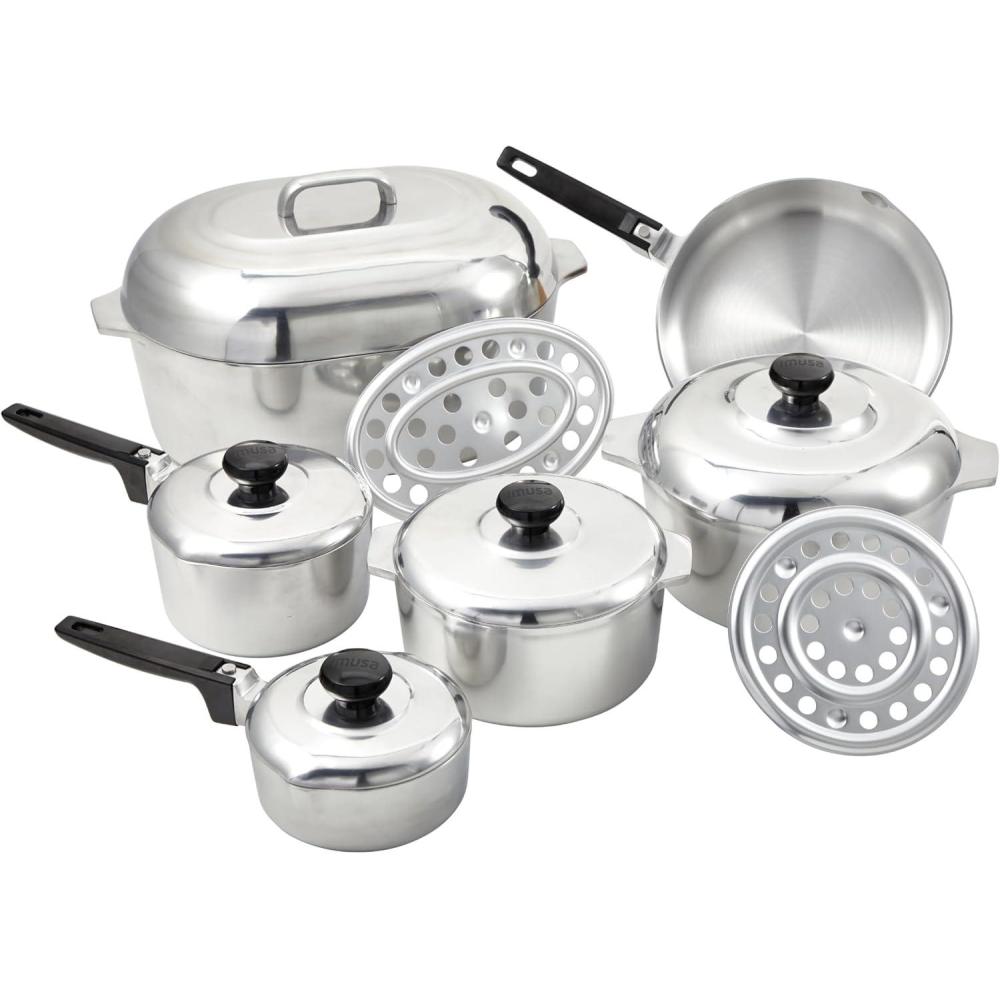imageIMUSA USA Heavy Duty 13Piece Cast Aluminum Cajun Cookware Set Silver13 Piece