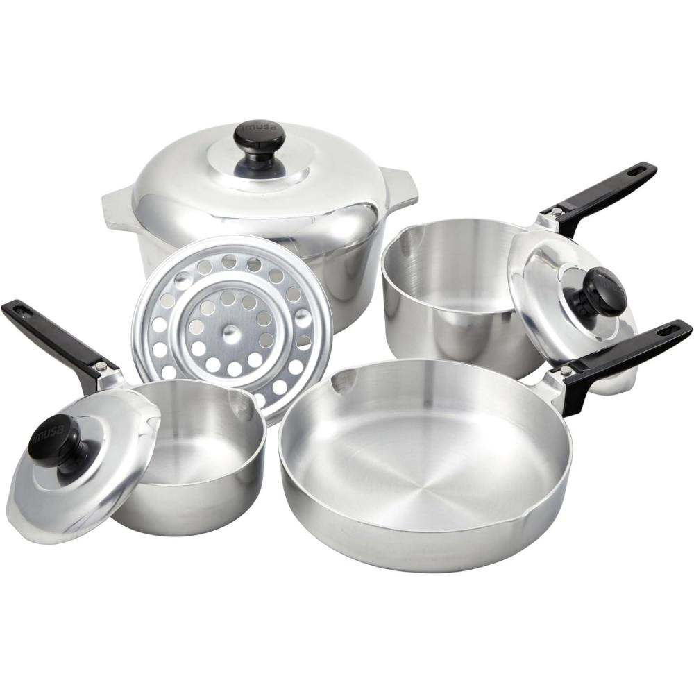 imageIMUSA USA Heavy Duty 13Piece Cast Aluminum Cajun Cookware Set Silver8 Piece
