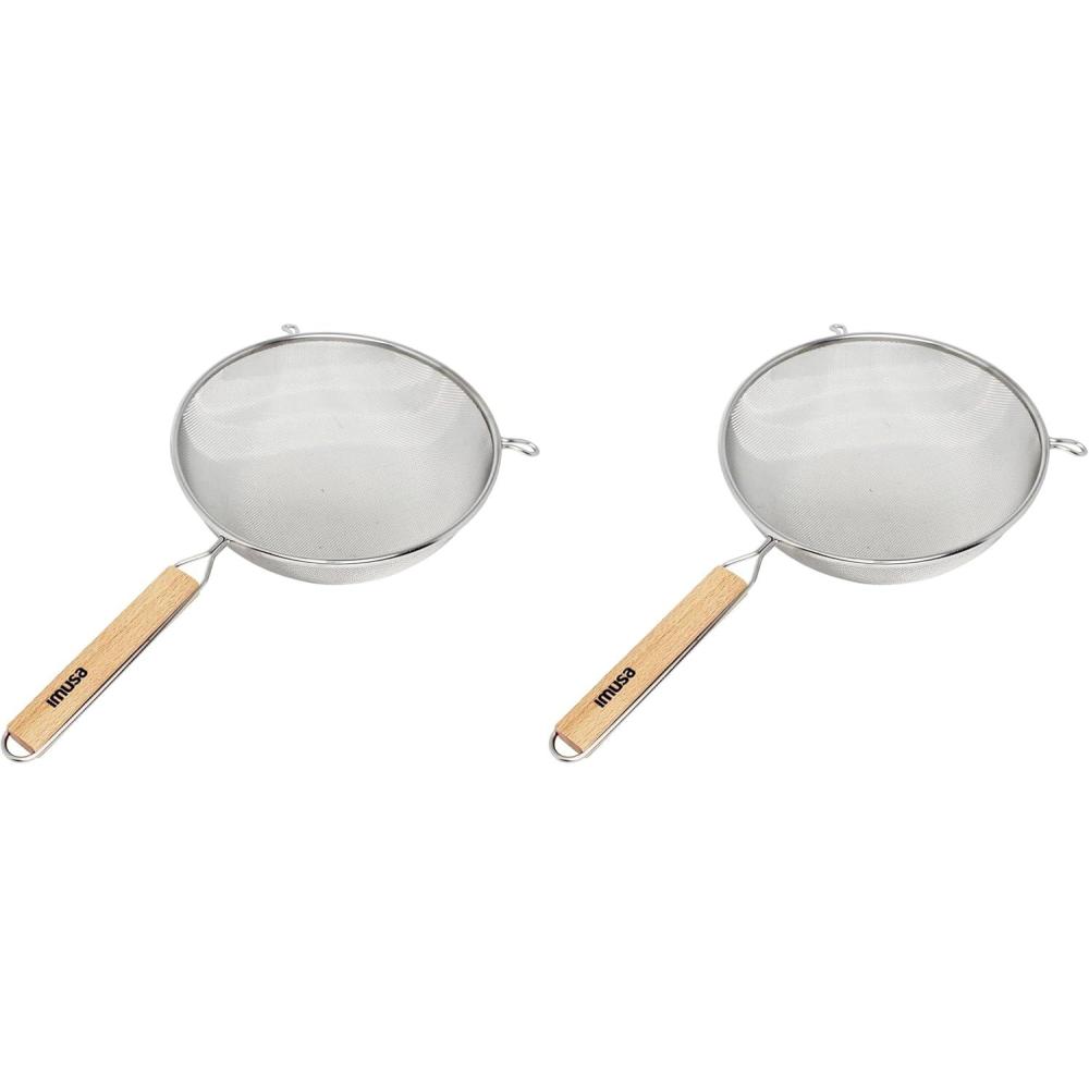 imageIMUSA USA Wood Stainless Steel Strainer Handle 8Inch8 Inches Pack of 2