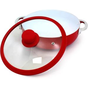 IMUSA 6.9qt Aluminum White Ceramic Caldero with Glass Lid & Silicone Rim, Red(1 Piece)