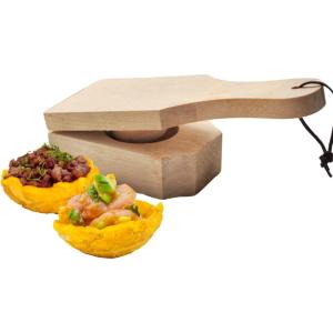 IMUSA BAM-10007 Jumbo Tostonera, Natural – Bamboo Pataconera, Plantain Press, Tortilla Quesadilla Maker Flour Dough Press for Quesadillas Tortillas Indian Roti Tostones Patacones(Stuffed)