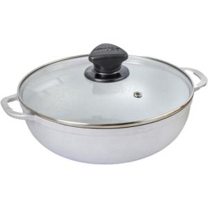 IMUSA Caldero Stock Pot with Glass Lid 7QT, 30cm, Cast Aluminum, Perfect for Serving Small & Medium Groups, Riveted Handles, Made in Colombia, Silver(Glass Lid)