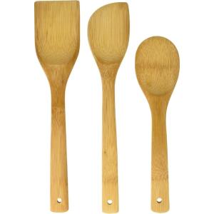 IMUSA USA Cookware Spoon Set 3-Piece, Bamboo(Brown)