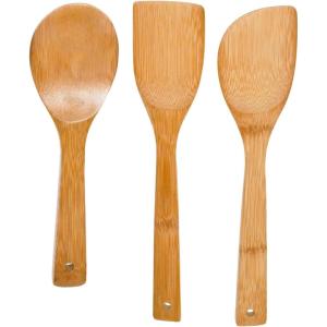 IMUSA USA Cookware Spoon Set 3-Piece, Bamboo(Tan)