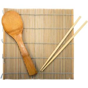 IMUSA USA WPAN-10031 3pc Bamboo Complete Sushi Set (Rolling Mat, Chopsticks & Paddle), Brown