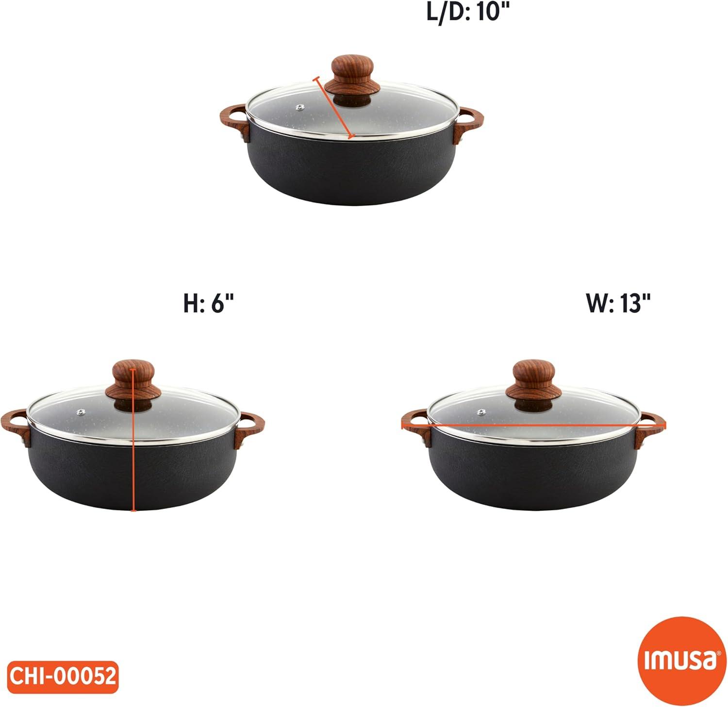 imageIMUSA USA Black 44Qt Stone Caldero with Woodlook Handles and Knob 44 Quart44 Quart