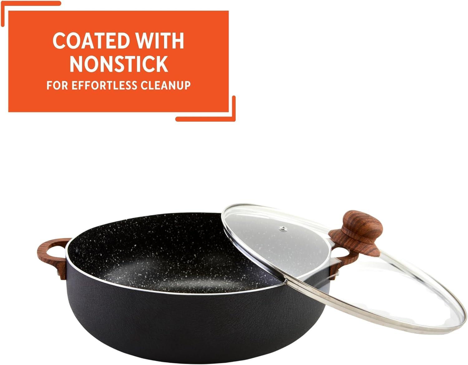 imageIMUSA USA Black 44Qt Stone Caldero with Woodlook Handles and Knob 44 Quart69 Quart