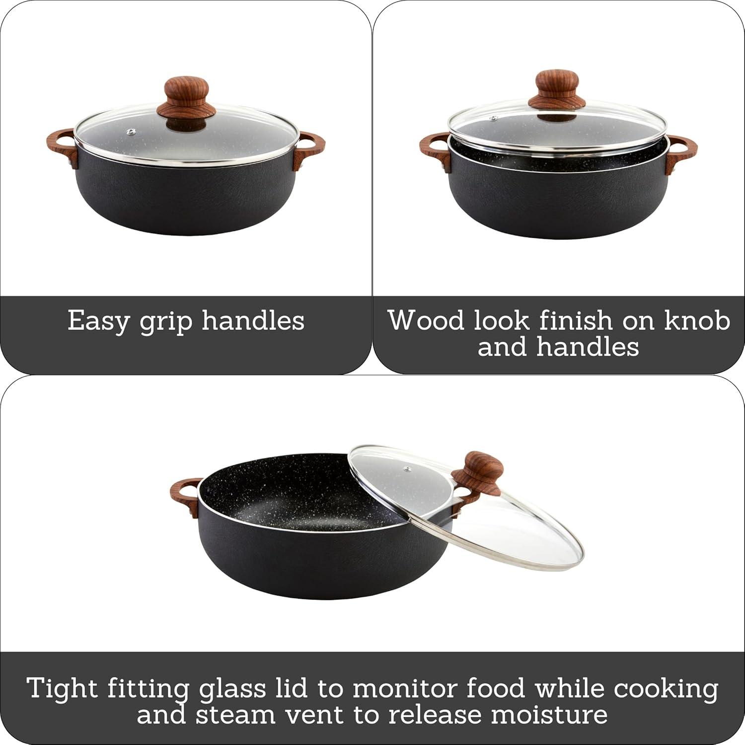 imageIMUSA USA Black 44Qt Stone Caldero with Woodlook Handles and Knob 44 Quart9 quart