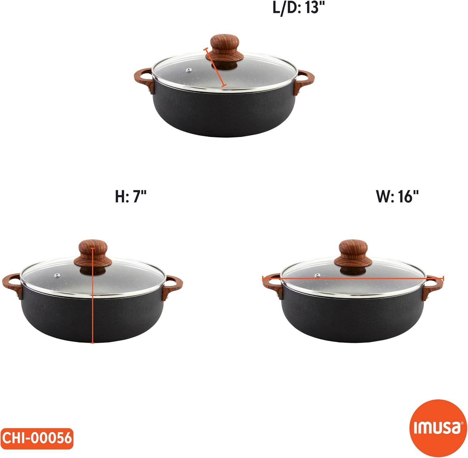 imageIMUSA USA Black 44Qt Stone Caldero with Woodlook Handles and Knob 44 Quart9 quart