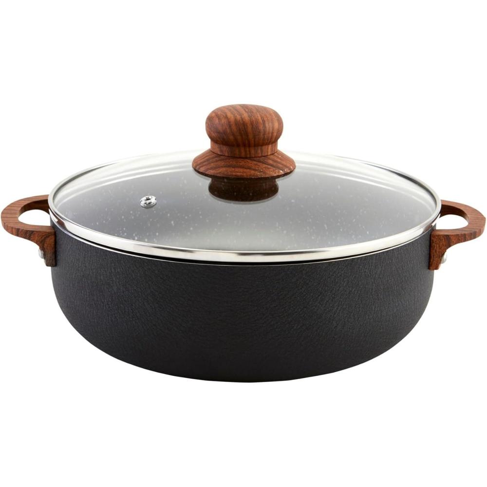 imageIMUSA USA Black 44Qt Stone Caldero with Woodlook Handles and Knob 44 Quart44 Quart