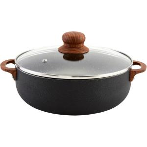 IMUSA USA Black 4.4Qt Stone Caldero with Woodlook Handles and Knob, 4.4 Quart(6.9 Quart)