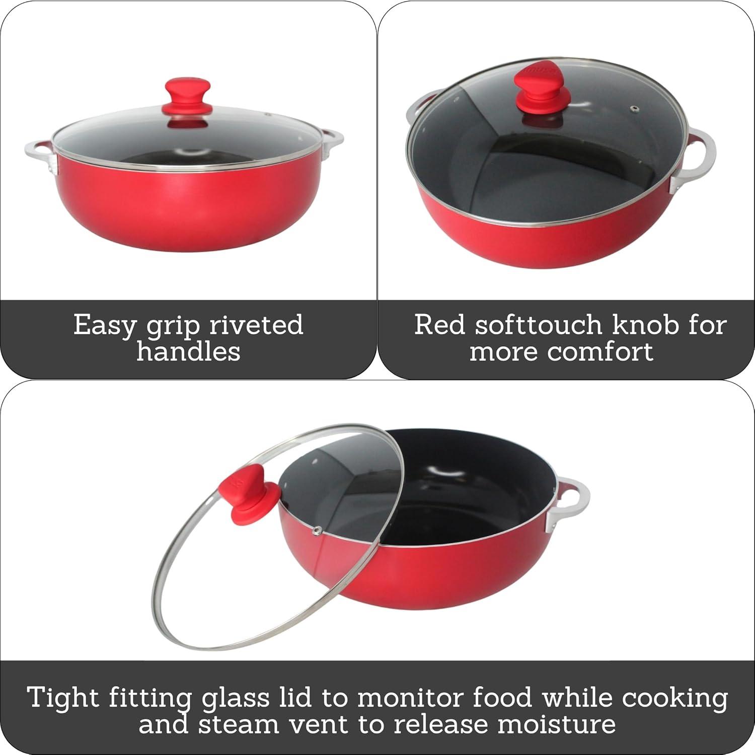 imageIMUSA 69 Qt Large Red Aluminum Dutch Oven Caldero with Black Ceramic Nonstick ampamp Glass Lid  Big Rice Stew Cooking Pot for Soups Beans Braising ampamp Traditional Hispanic Recipes