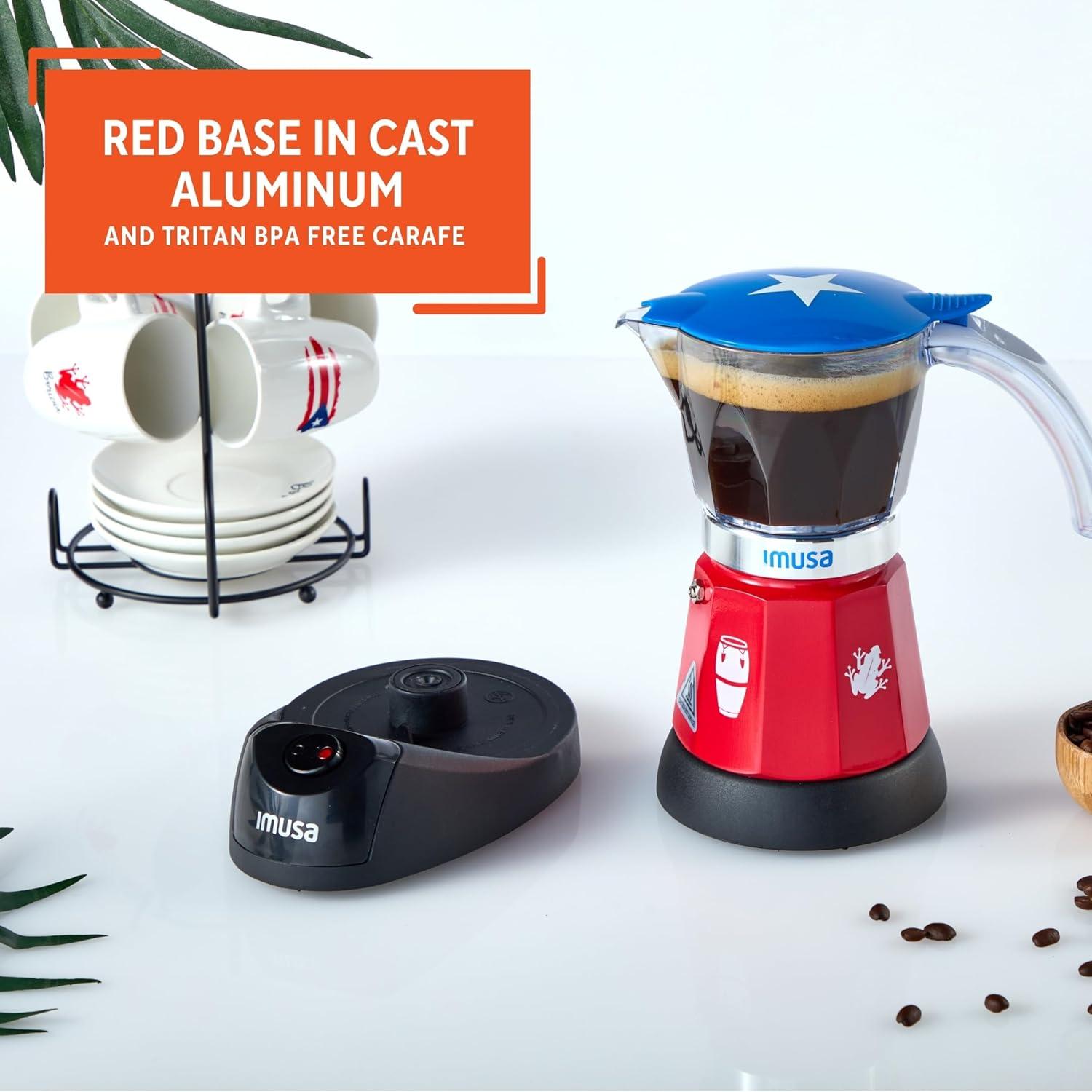 imageIMUSA Puerto Rico Flag Espresso Maker 6 Cup or 3 Cup  Limited Edition Moka Pot Coffee Maker  Cast Aluminum ampamp Tritan Stovetop Espresso Machine  Traditional Puerto Rican Coffee Pot