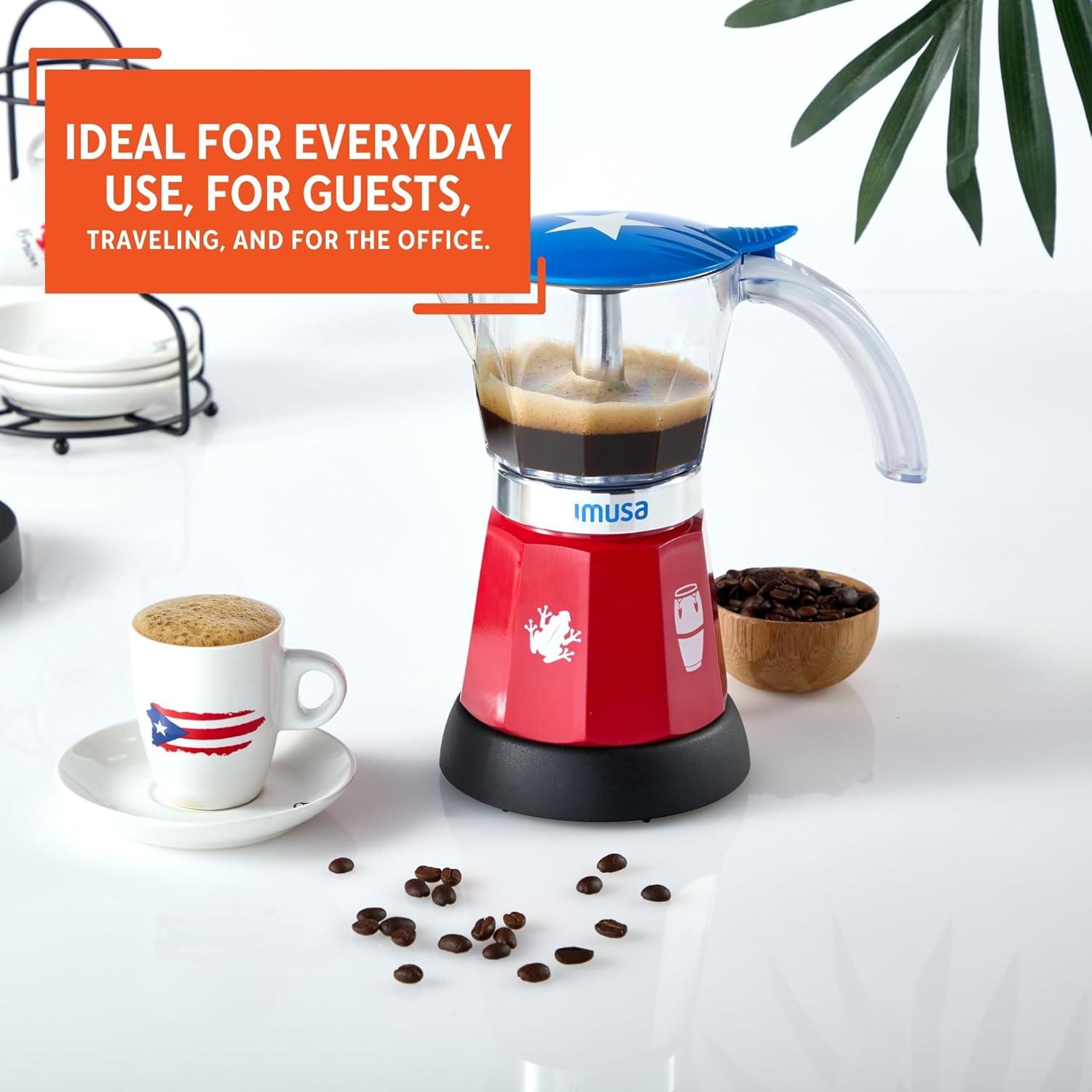 imageIMUSA Puerto Rico Flag Espresso Maker 6 Cup or 3 Cup  Limited Edition Moka Pot Coffee Maker  Cast Aluminum ampamp Tritan Stovetop Espresso Machine  Traditional Puerto Rican Coffee Pot