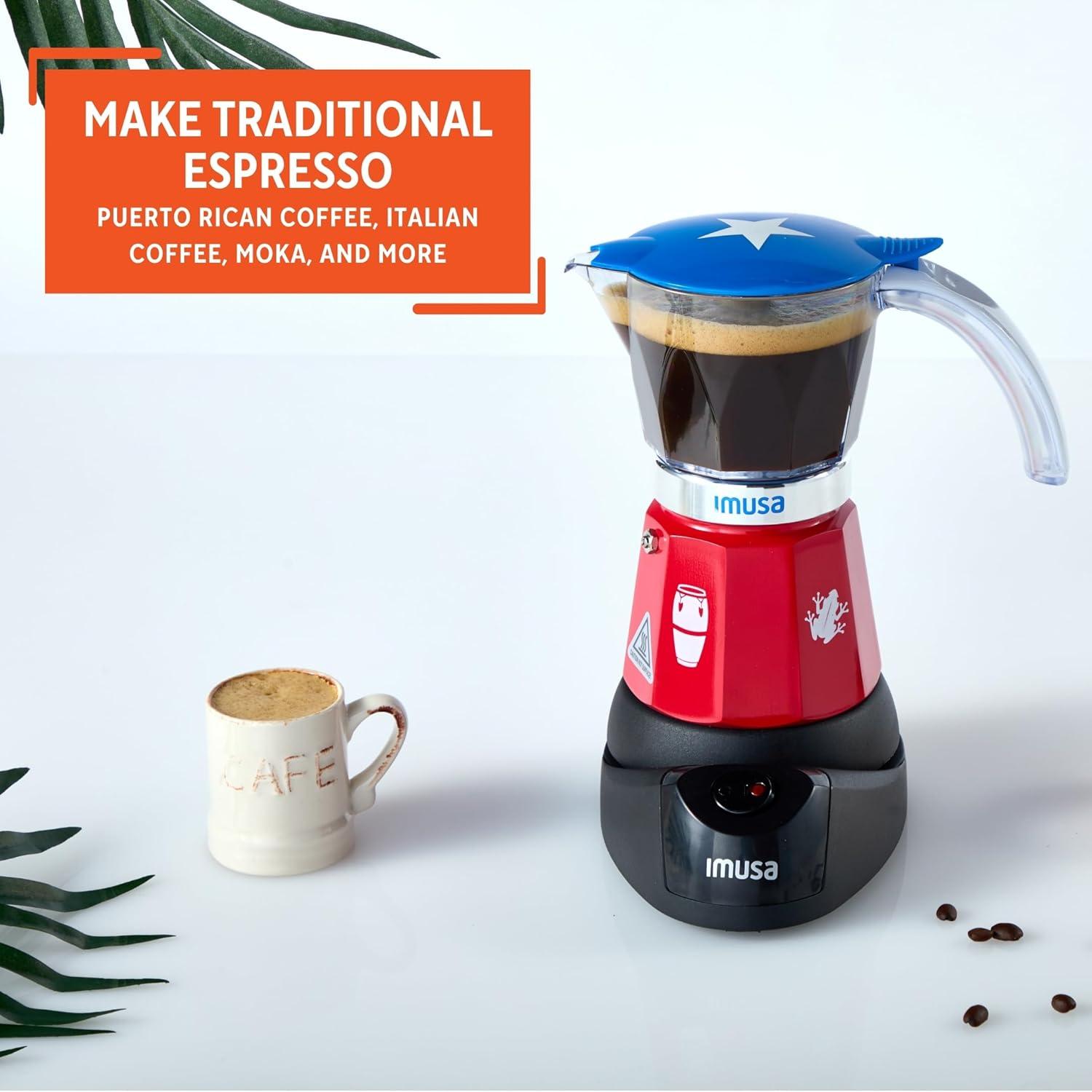 imageIMUSA Puerto Rico Flag Espresso Maker 6 Cup or 3 Cup  Limited Edition Moka Pot Coffee Maker  Cast Aluminum ampamp Tritan Stovetop Espresso Machine  Traditional Puerto Rican Coffee Pot