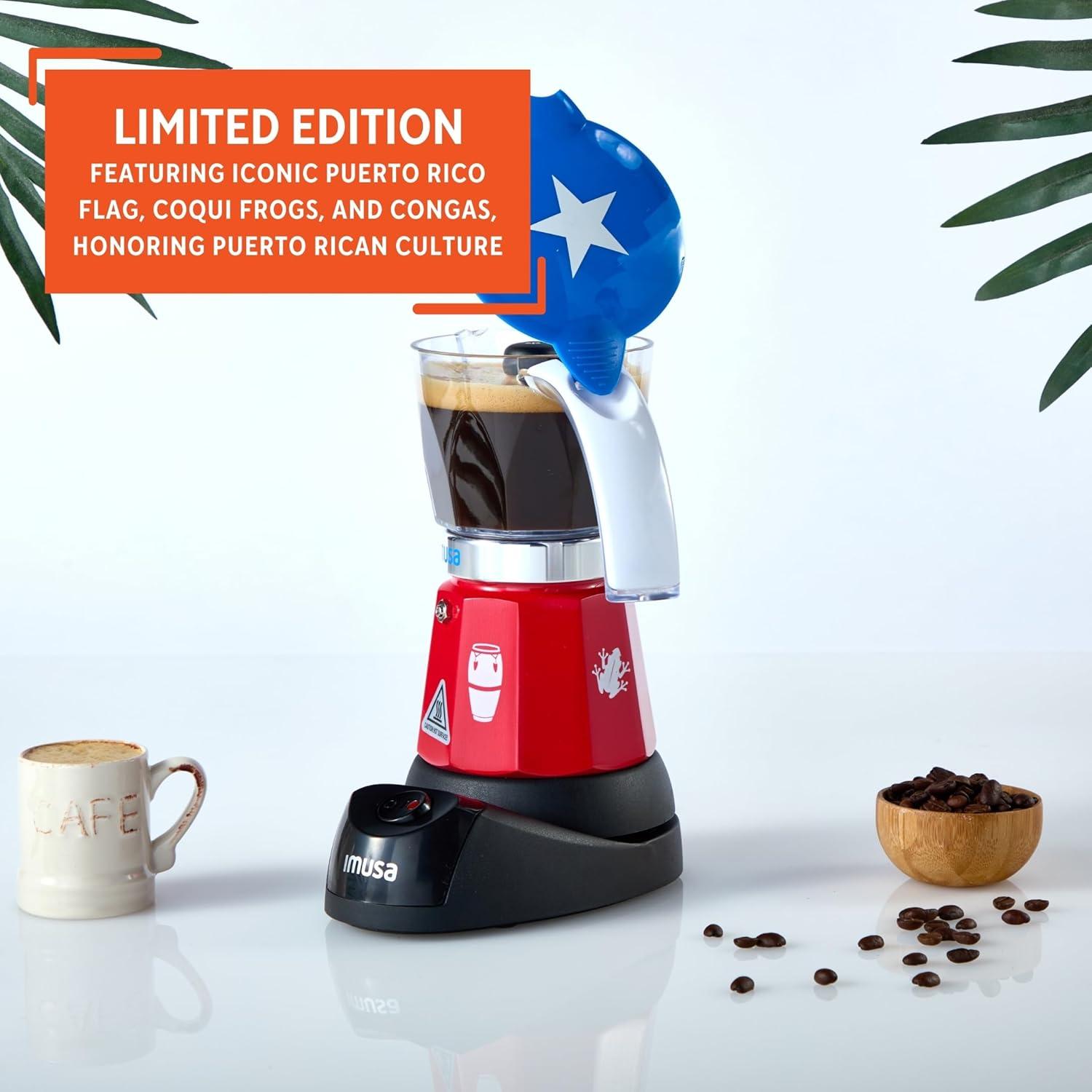 imageIMUSA Puerto Rico Flag Espresso Maker 6 Cup or 3 Cup  Limited Edition Moka Pot Coffee Maker  Cast Aluminum ampamp Tritan Stovetop Espresso Machine  Traditional Puerto Rican Coffee Pot