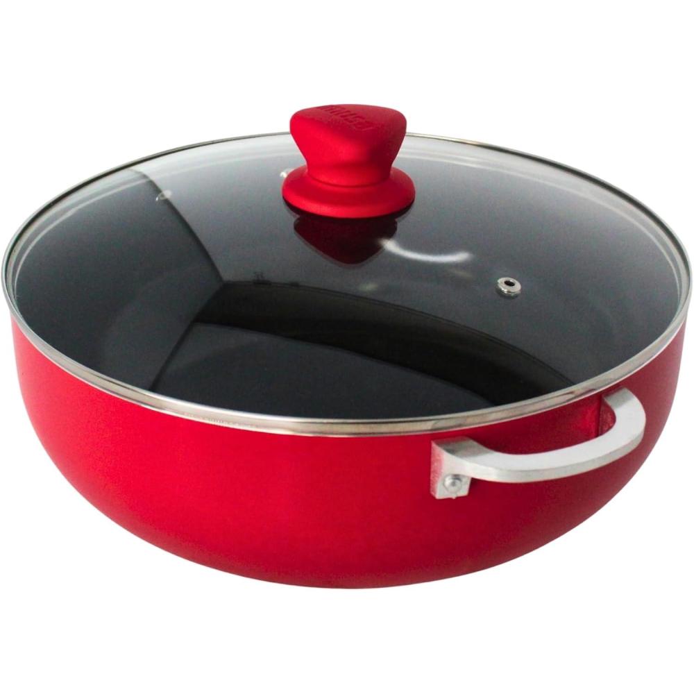 imageIMUSA 69 Qt Large Red Aluminum Dutch Oven Caldero with Black Ceramic Nonstick ampamp Glass Lid  Big Rice Stew Cooking Pot for Soups Beans Braising ampamp Traditional Hispanic Recipes