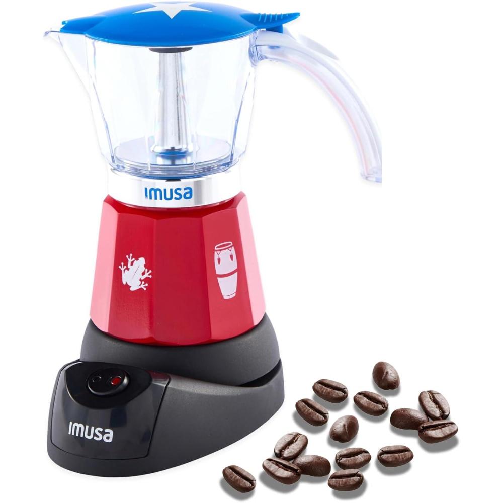 imageIMUSA Puerto Rico Flag Espresso Maker 6 Cup or 3 Cup  Limited Edition Moka Pot Coffee Maker  Cast Aluminum ampamp Tritan Stovetop Espresso Machine  Traditional Puerto Rican Coffee Pot