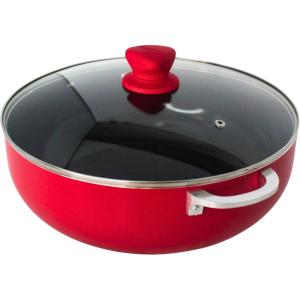 IMUSA 6.9 Qt Large Red Aluminum Dutch Oven Caldero with Black Ceramic Nonstick & Glass Lid – Big Rice, Stew, Cooking Pot for Soups, Beans, Braising & Traditional Hispanic Recipes