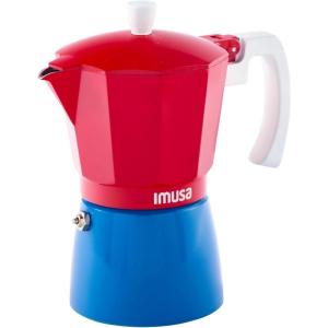 IMUSA Stovetop Espresso Maker 6 Cup – Cast Aluminum Moka Pot Caribbean Colors Edition Red Blue White – Cafetera Italiana Espresso Cuban Coffee Maker(Red)