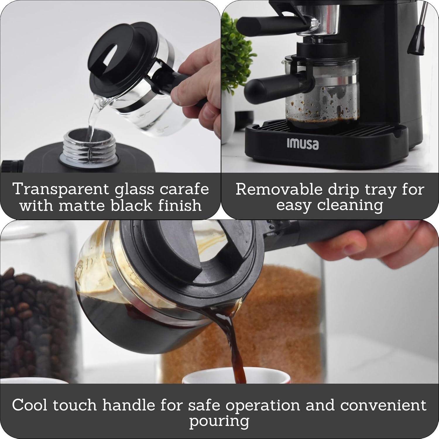 imageIMUSA 4cup Electric Bistro Espresso Cappuccino Maker SilverClassic