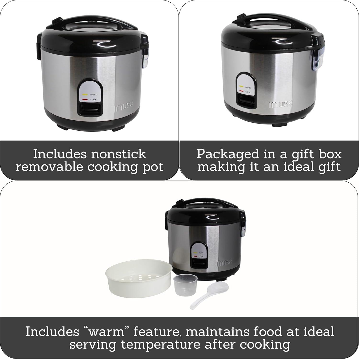 imageIMUSA 10cup Deluxe Stainless Steel Electric Rice Cooker with Steam Tray10 Cups