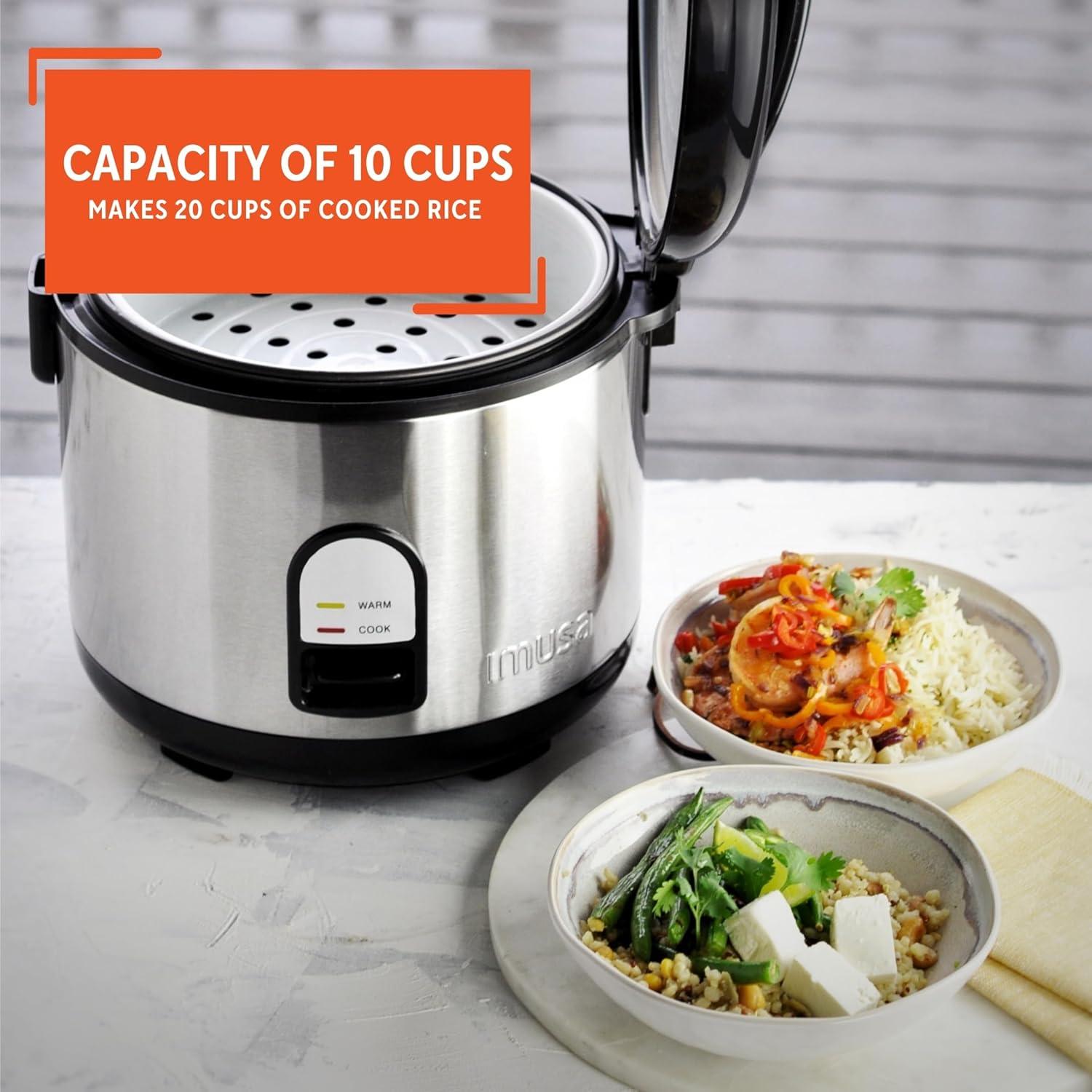 imageIMUSA 10cup Deluxe Stainless Steel Electric Rice Cooker with Steam Tray10 Cups