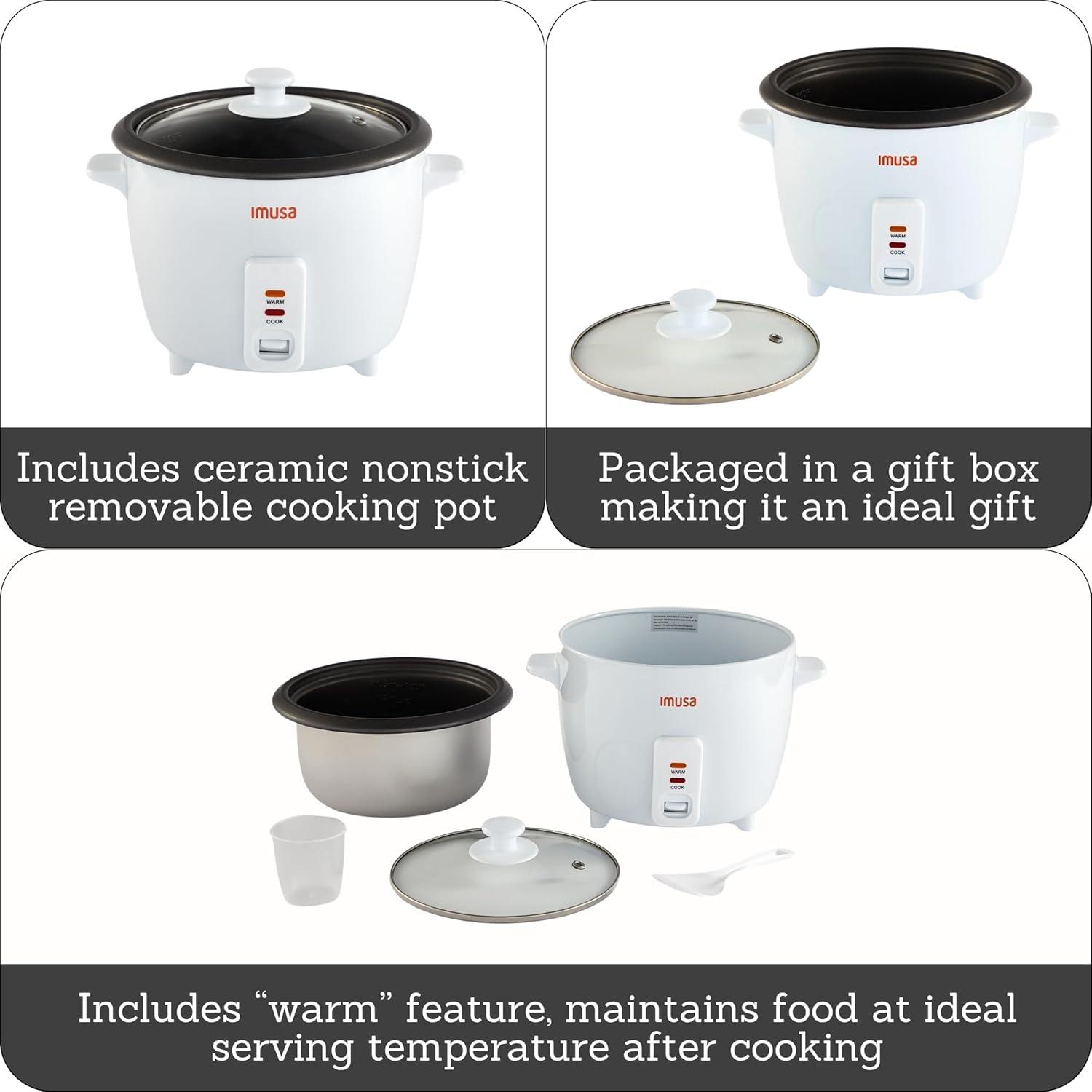 imageIMUSA Electric Rice Cooker 10 Cup Cooked 5 Cup Uncooked  Ceramic Nonstick Pot Multi Cooker for Rice Quinoa Oatmeal Stew  Keep Warm  Compact for Kitchen Dorm RV16 Cup