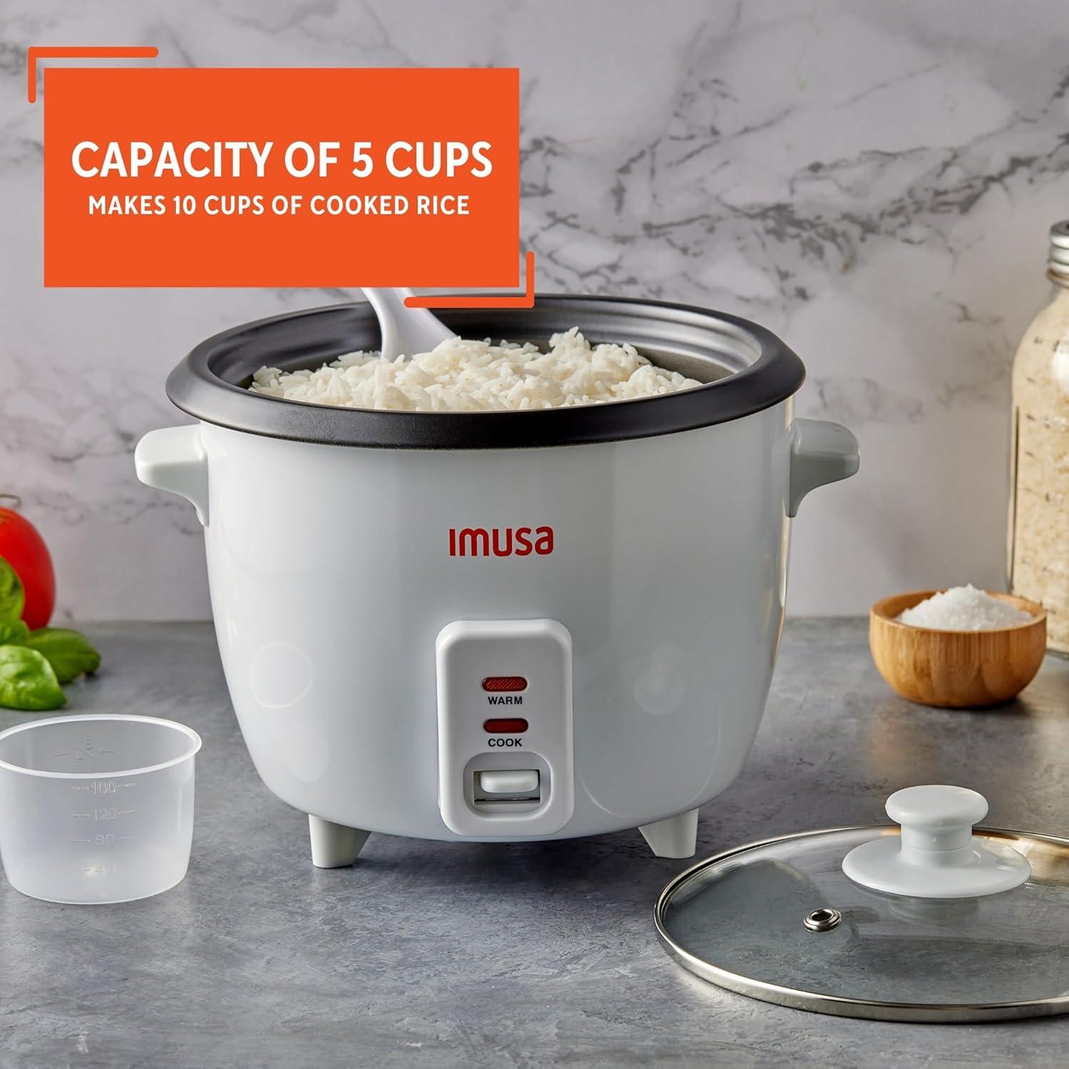 imageIMUSA USA GAU00012 Electric NonStick Rice Cooker 5Cup Uncooked 10Cup Cooked White5 Cups