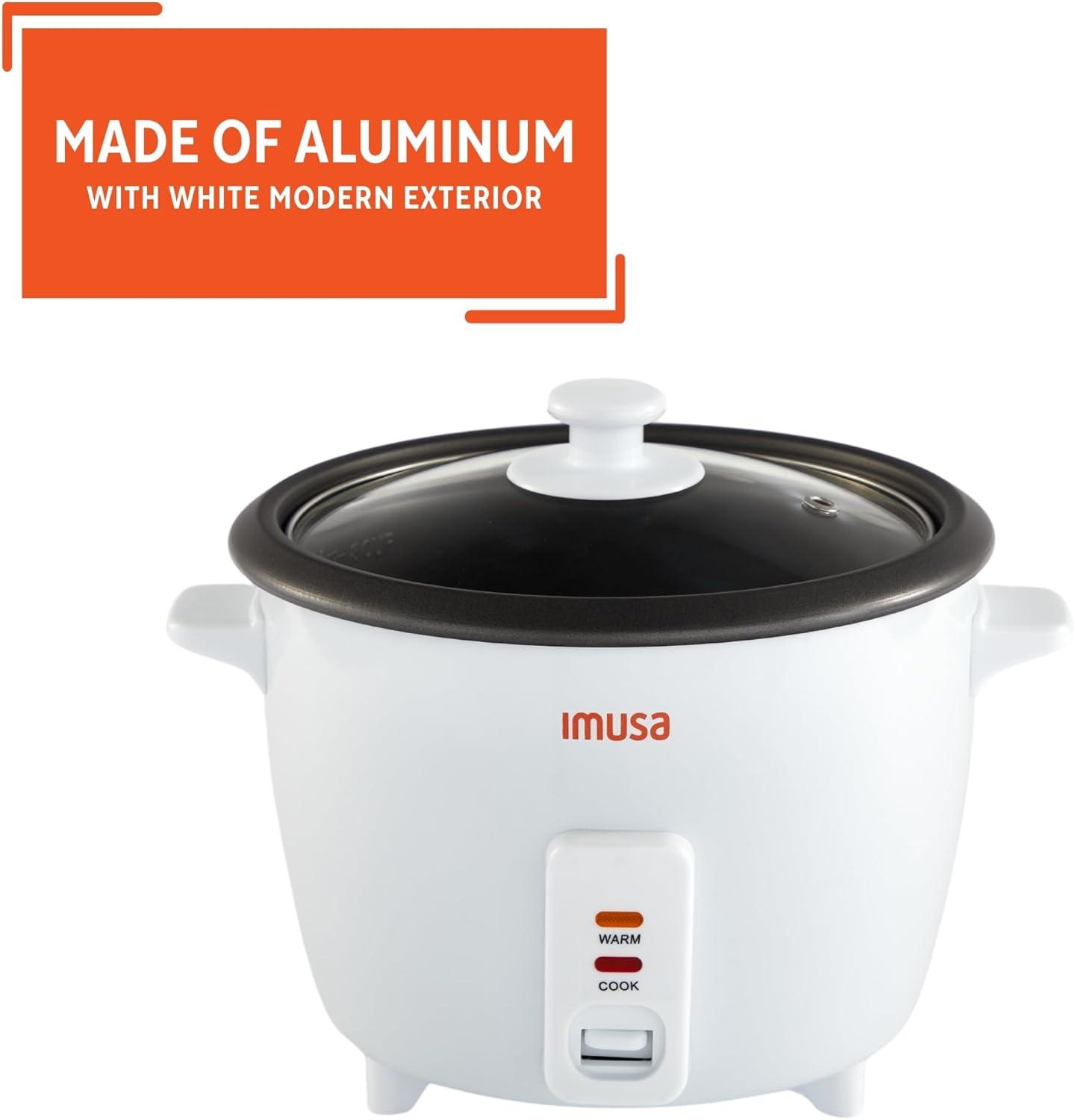 imageIMUSA USA GAU00012 Electric NonStick Rice Cooker 5Cup Uncooked 10Cup Cooked White5 Cups